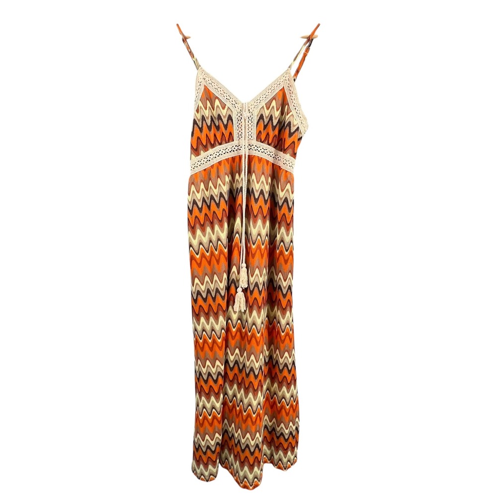 Davi & Dani Chevron Maxi Dress Boho Retro 70s Crochet Trim New Size Small